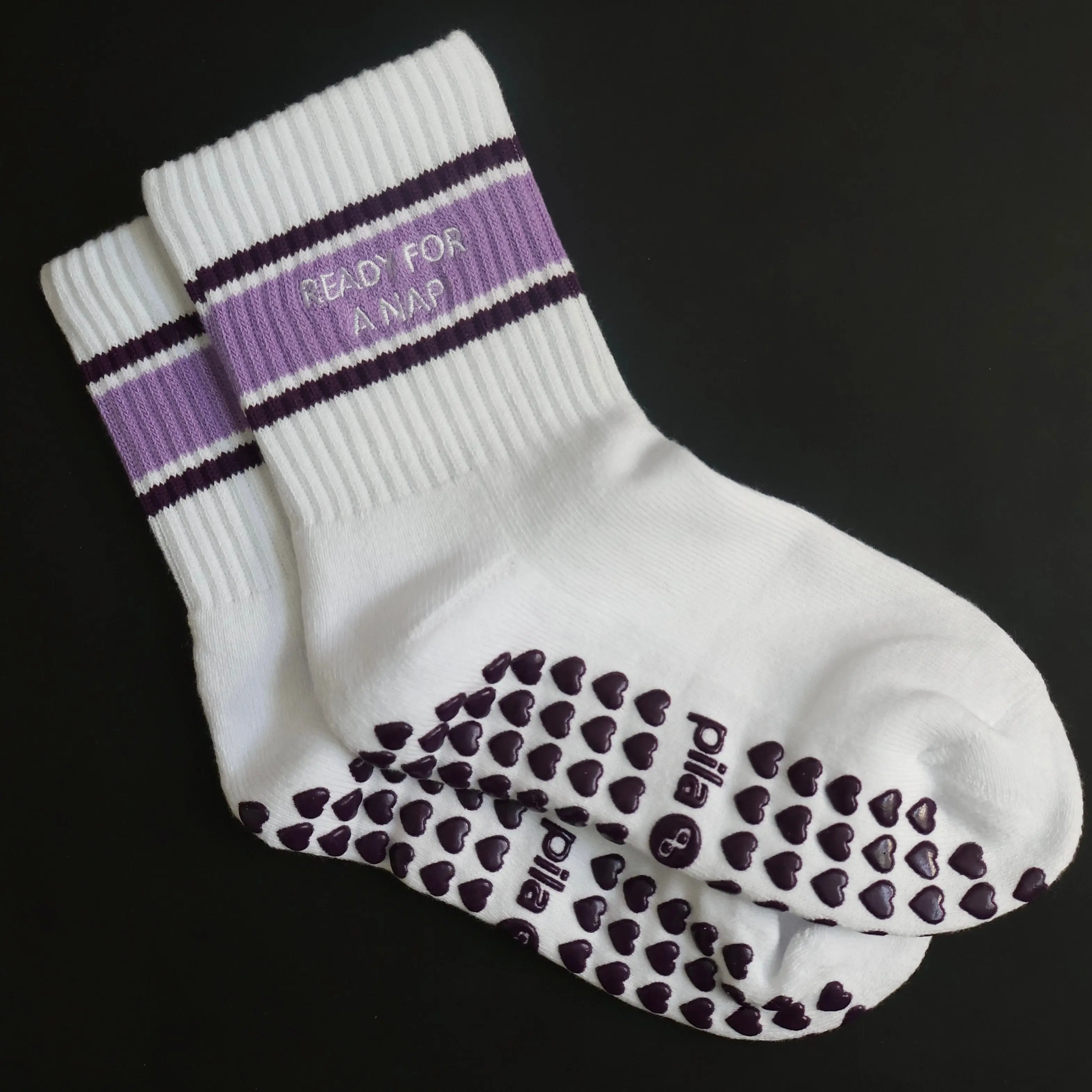 Ready for a Nap Grip Socks Lightweight Breathable Embroidered Ribbed