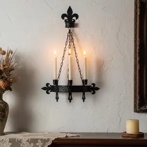 Black 3-Candle Wall Sconces for Taper Candle, Gothic Victorian Candelabra Wall Decor, Rustic Candle Holder for Bathroom, Staircase, Living Room, Dining Room, Set of 1