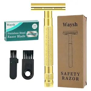 Safe Shaving Razor Dual-Sided Stainless Steel Handle with 1 Base & 20 Blades, Eco-Friendly Reusable Wet Shave Tool for Men