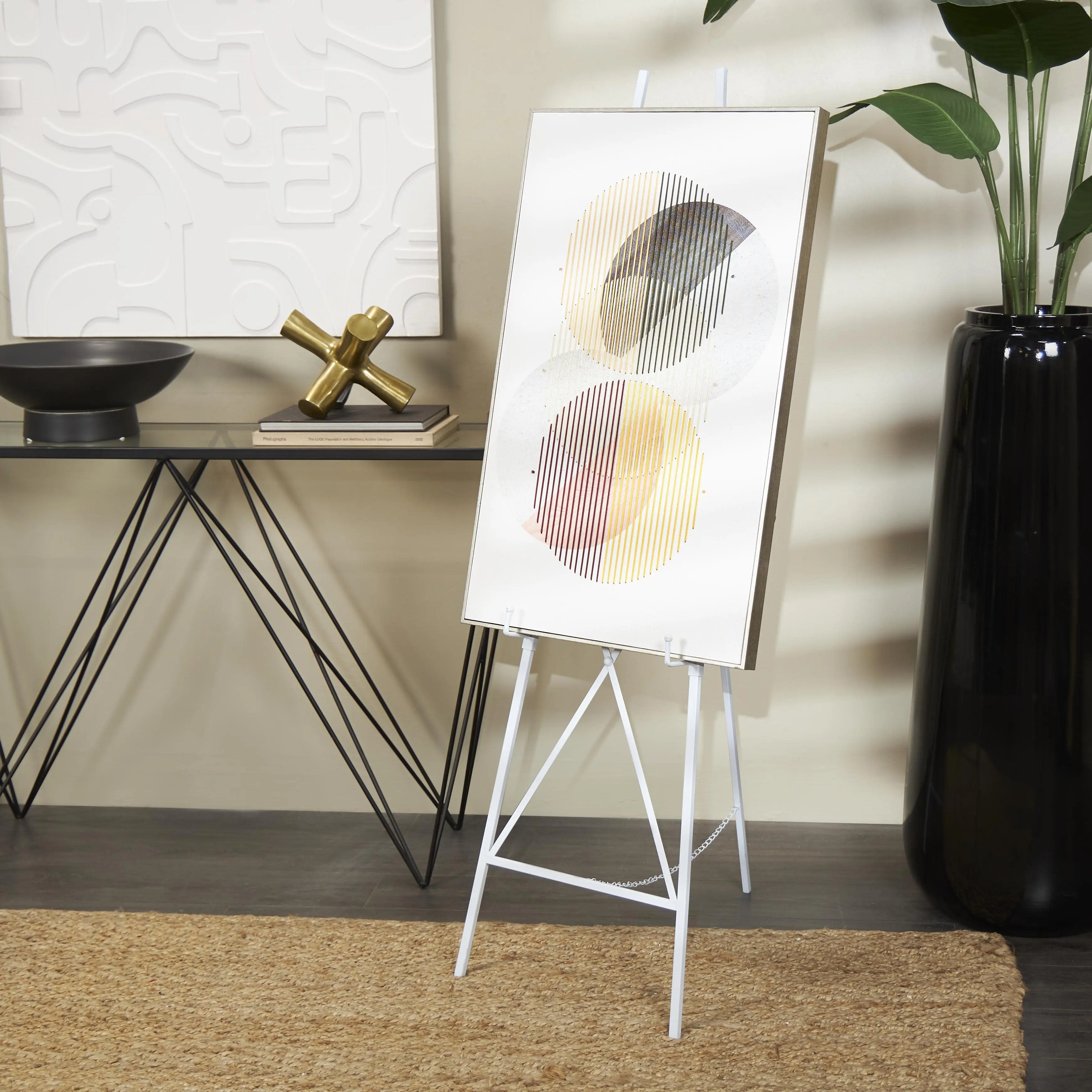 White Metal  Tall Adjustable Floor 2 Tier Display Easel, 16" x 23" x 54"