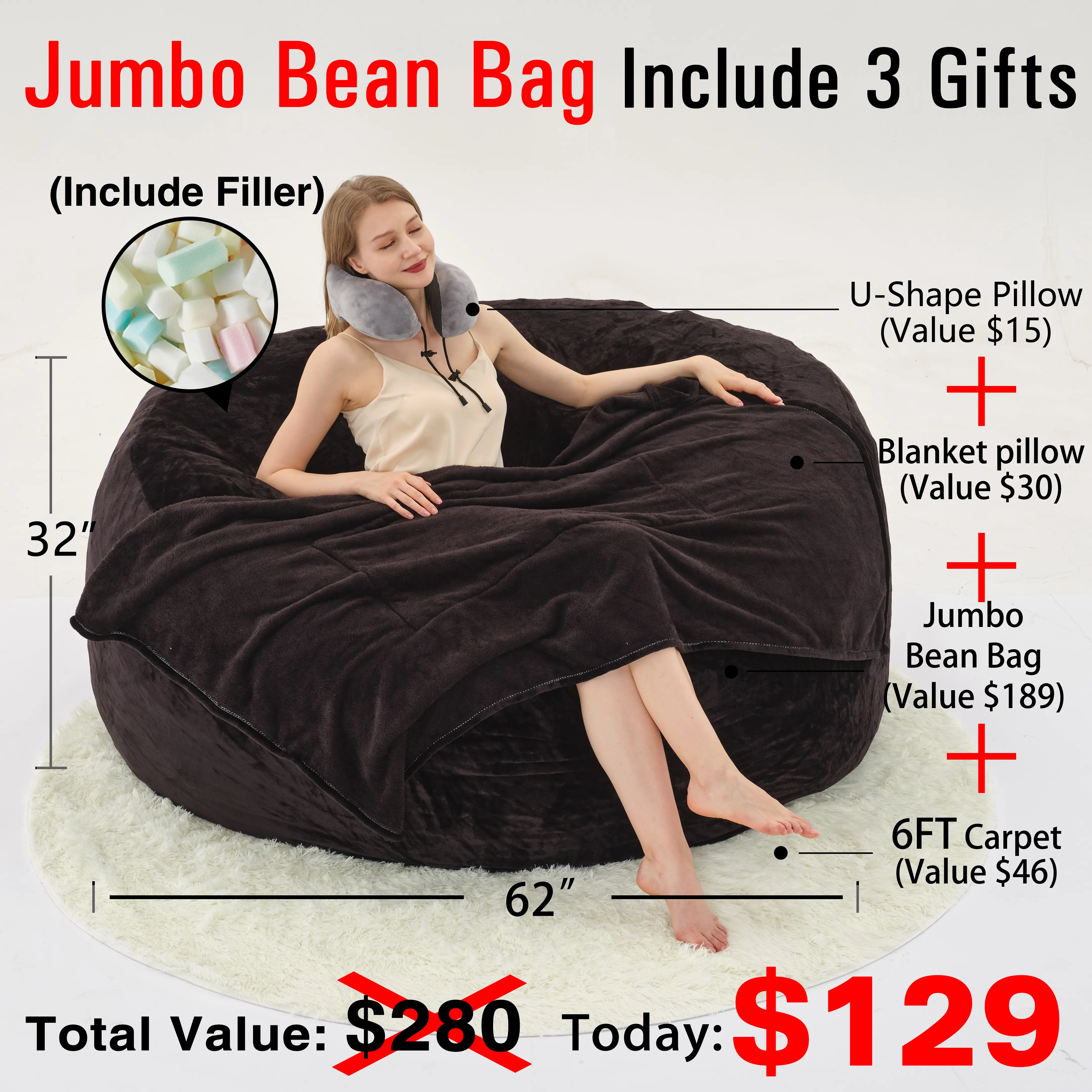 Jumbo Black(Cover Filler U-pillow Blanket Carpet)