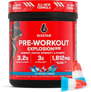 Six Star Pre-Workout Explosion 2.0 Energy Powder Drink Mix with Beta-Alanine & Caffeine Icy Rocket Freeze Flavor 30 Servings Sports Nutrition Supplement for Athletes