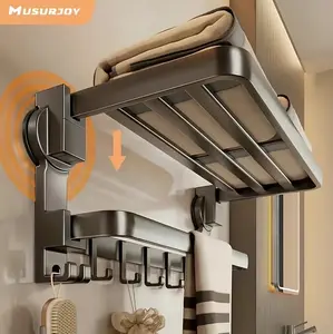 Suction Cup Towel Rack No Drilling Gun GrayBathroom Storage Rack Integrated SpaceAluminum Suction Cup Bath Towel Rack ToiletHanging Rack