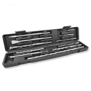 11 count Rotary Hammer Drill Bits and Chisel Sets, SDS Plus Carbide Tipped Masonry Drill Bit for Concrete, Stone, Brick, with Storage Case (11)