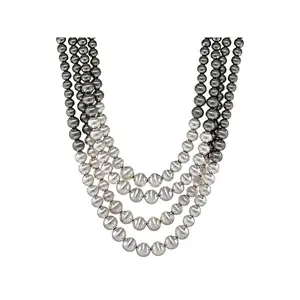 JTV Hematite Tone & Ombre Silver Tone 4 Strand Necklace with Elegant Beads for Stylish Outfits