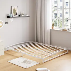 Low Bed Frame,6 in Queen Size Metal Platform Bed Frame with Arch Design,Heavy Duty Bed Frame,Strong Bearing Capacity,No Box Spring Needed,White