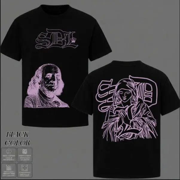 Men's Pink Sdl Virgin Mary-Inspired Youth Tee and Adult Tee 2-Sided, Sdl Clothing, Fashion Cotton, Full Colors, Full Sizes, For Men