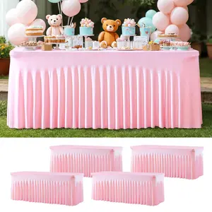 Classic 4-Pack Stretchy Spandex Table Covers, Elegant Elastic Pleated Wrinkle-Free Washable Rectangle Covers for 4/6/8ft Tables, Party Decor for Weddings & Holiday Events tiktokshopspringglowup,summervibes