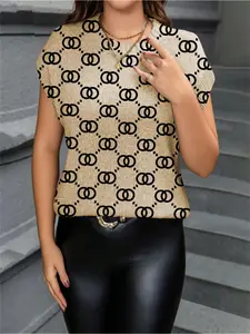 Geometric Print Round Neck Sweater, Casual Short Sleeve Knitwear for Spring Summer Fall, Comfortable Warm Women's Clothing