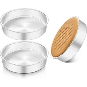 Round Cake Pan Set of 3, 8 Inch Stainless Steel Layer Cake Tins for Baking, Mirror Finish Bakeware for Wedding Birthday Baby Shower Party, Oven & Dishwasher Safe
