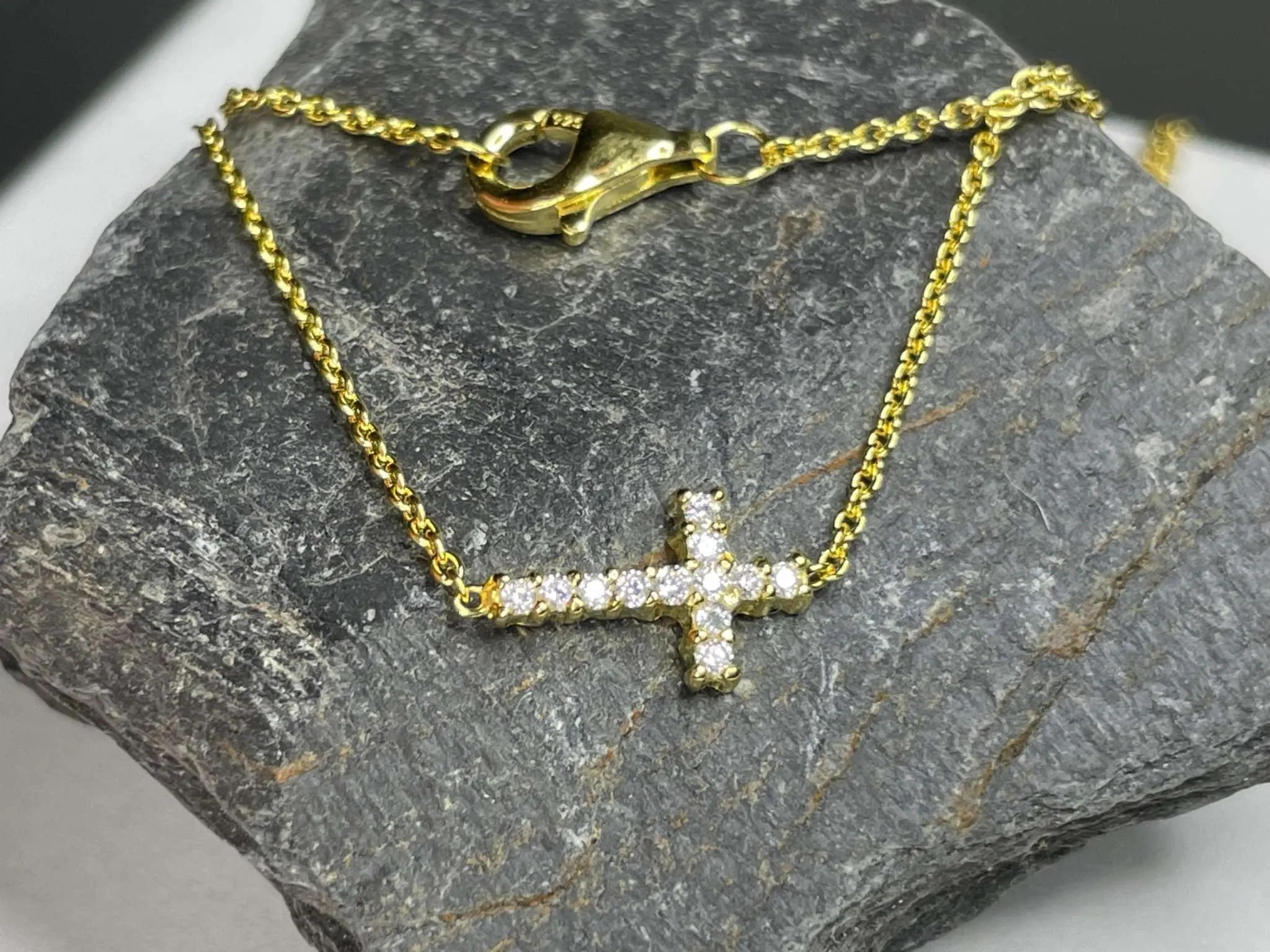 Sideways Cross Necklace- Gold