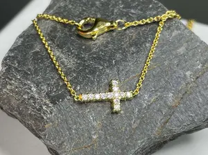 Sideways Cross Necklace- Gold