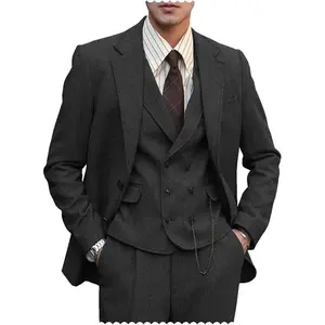 Mens Herringbone Tweed 3-Piece Suit Elevate Retro Formal Styles for Winter Weddings, Business Events & Vintage-Inspired Occasions