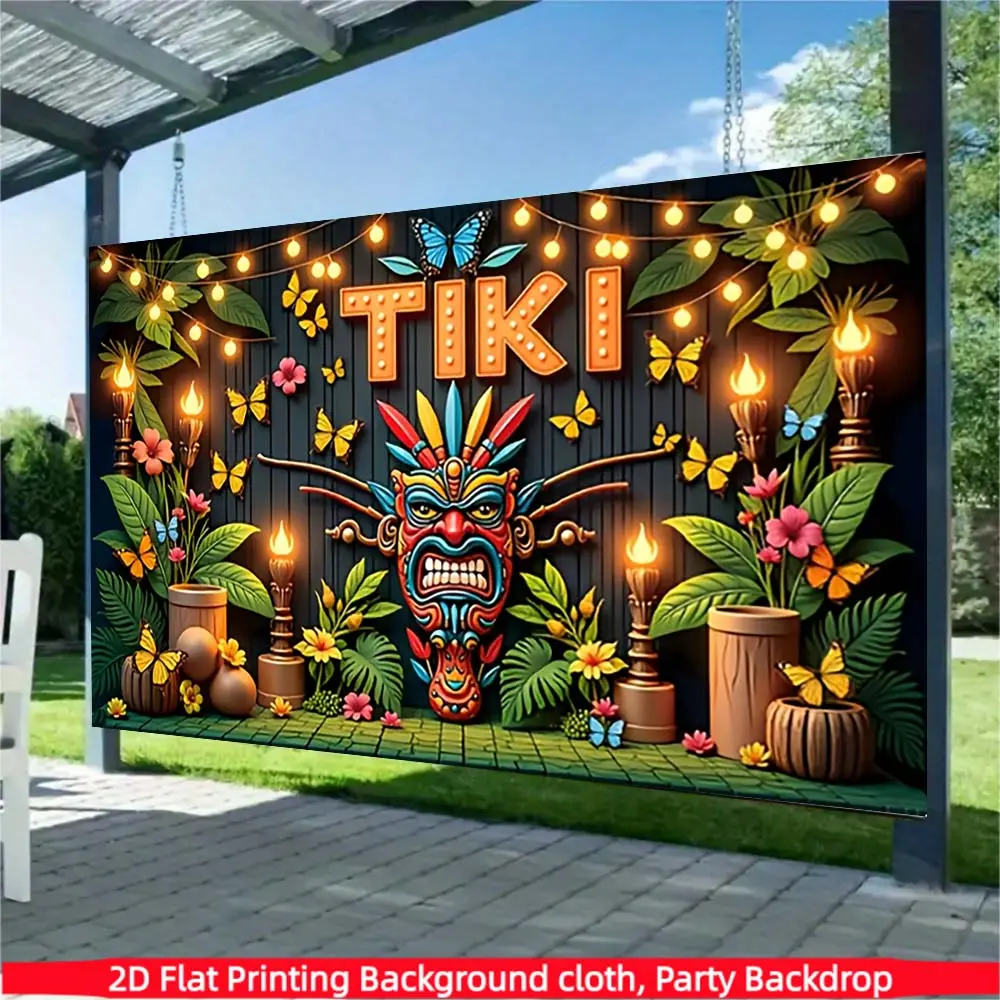 Tropical Hawaiian Tiki party background banner, made of polyester material, suitable for summer party wall hanging, beach party photo props, Hawaiian party decoration, Beach party decorations, room and garden wall decoration