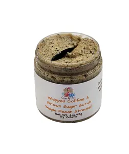 Whipped Coffee and Sugar scrub with Coarse Brown Sugar, White sugar and Coffee Grounds. Exfoliate and cleanse. Moisturizing