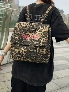 Fashion New Leopard Print Canvas Backpack, Large Capacity Travel Bag, Versatile Commuter Shoulder Bag, Stylish Outdoor Use, Portable Travel Backpack, Trendy Backpack