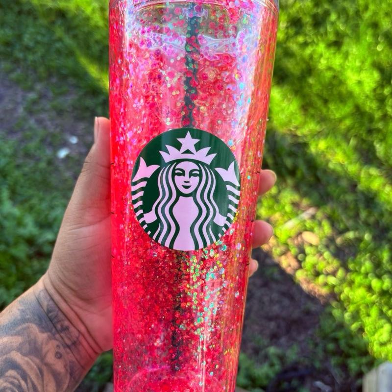 Starbucks Pink Glitter Tumbler with Logo and Glitter Design