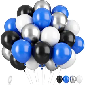Blue & Black Balloons - 35pcs, Dark Blue, Black & Silver Latex Balloons with Silver Confetti for Boys Birthday, Shower, Wedding & Graduation Parties