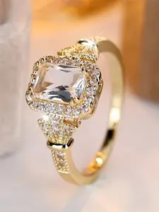 White zirconia oval stone beautiful flower ring sets for women vintage gold color engagement bands wedding jewelry set versatile gifts