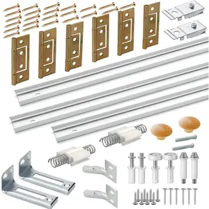Bifold Door Hardware with Track, Bi-fold Closet Door Hardware Repair Tool Kit, Included Top Guide Wheels, Top Pivot, Bottom Pivot, Spring, Metal Pivot Pin and Steel Track (48 inch)