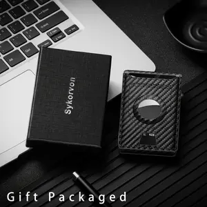 Men's Carbon Fiber RFID Blocking Bi-Fold Wallet With Pop-Up Aluminum Card Slot And AirTag Slot - Minimalist Black Credit Card Holder GIft For Daddy And Boy Friends On Christmas Day