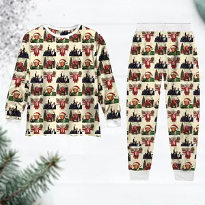 Trump Christmas Pajamas Set, Long Sleeve Trump Christmas  Pajamas