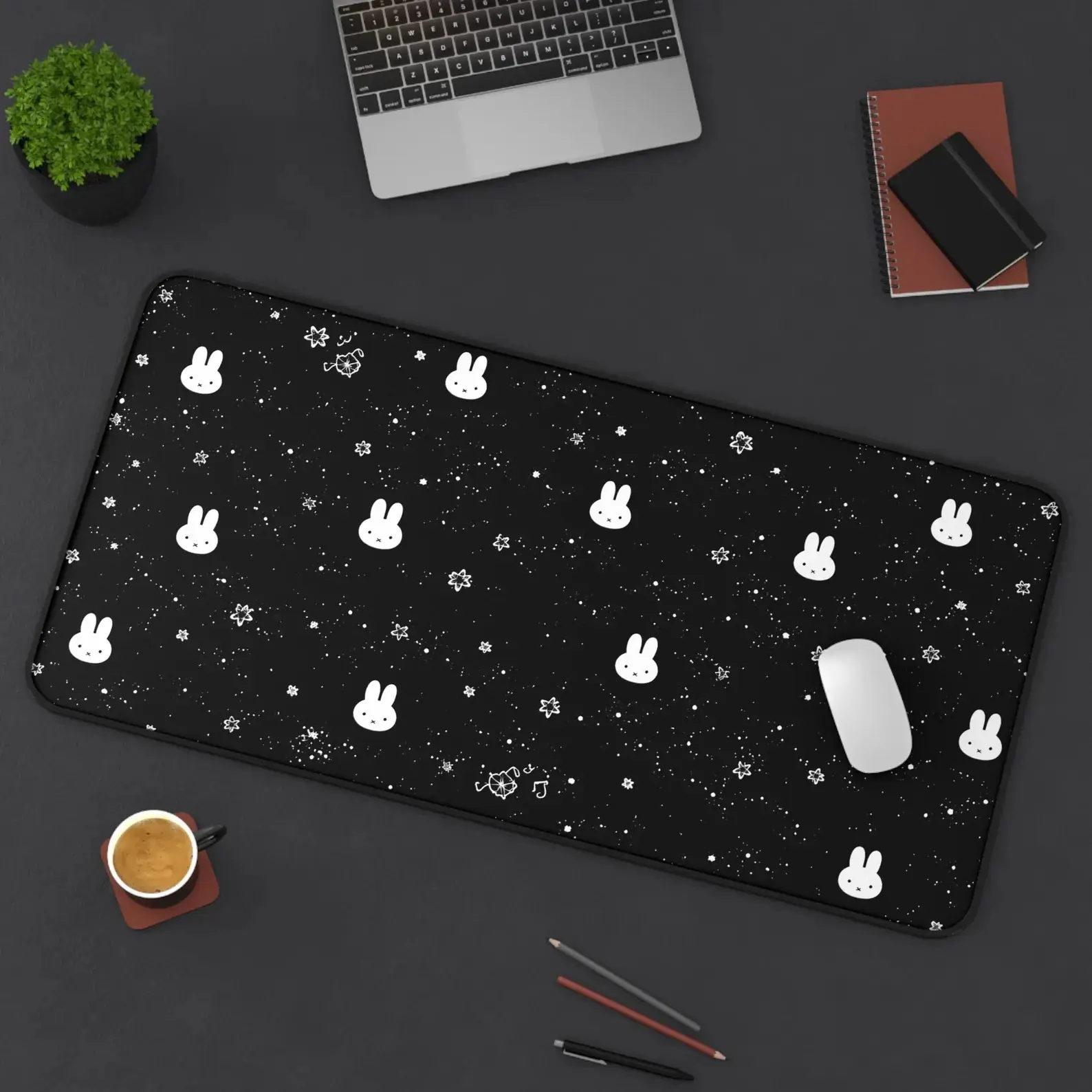 Bunny Starry Sky Desk Mat | Kawaii Neoprene Mouse Pad