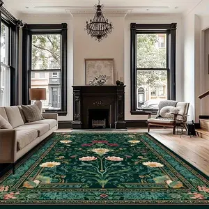 1pc William Morris Style Floral Rug, Large Size 850g/m², Non-Slip Velvet Carpet, Vintage Art Design, Indoor Outdoor Use, Nordic Minimalist Style