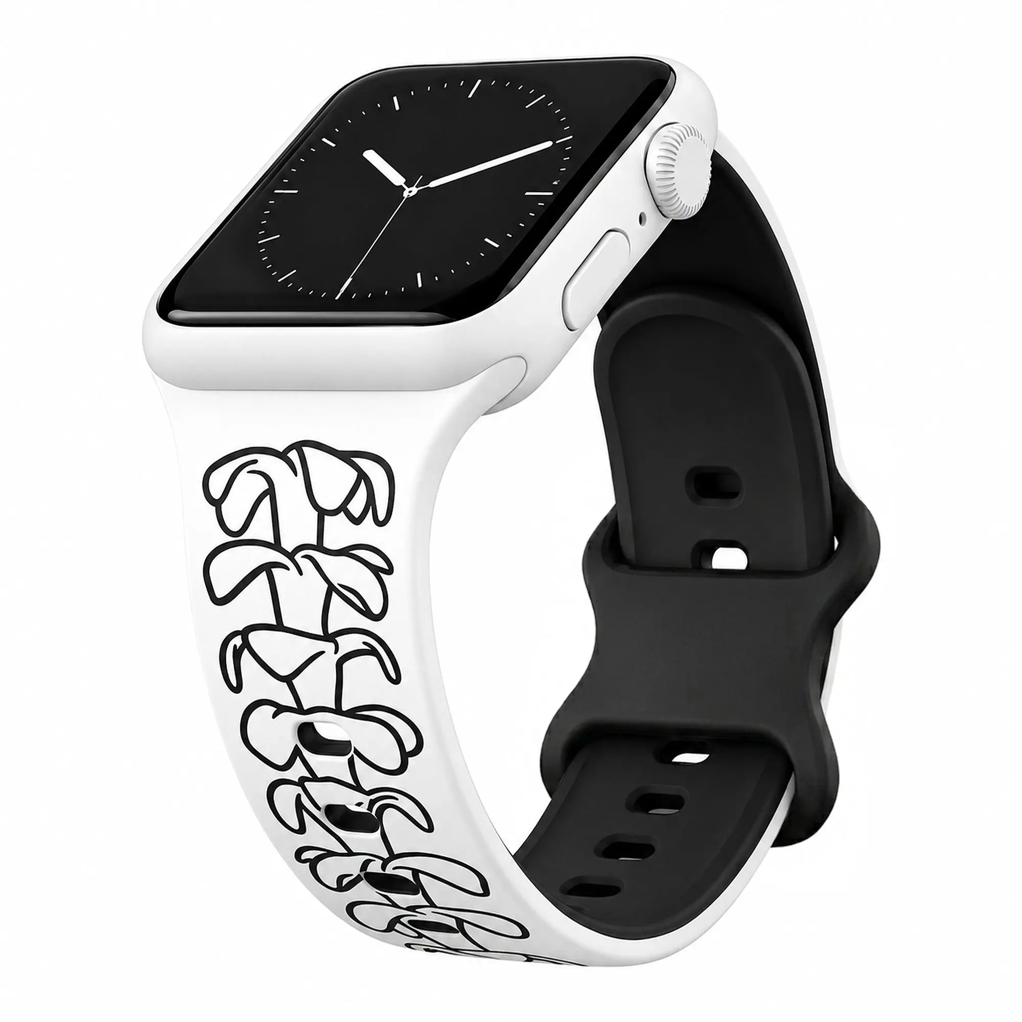 White to Black Puakenikeni Engraved Two-Tone Watchband Compatible with Apple Watch - LARGE WATCH - 49/46/45/44mm (42mm Series 1-3)