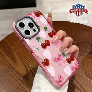 Phone case for iPhone 16 Pro Max 15 Plus 14 13 12 11 Gentle Cherry Bow Non-Yellowing Silicone Transparent Drop Protective Cover