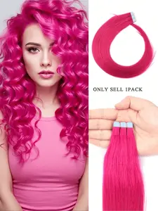 10 Pieces Double-Sided Invisible Seamless Tape-In Human Hair Extensions – Natural Straight Style Available in Violet, Dark Blue, Dusty Pink and Lime Green