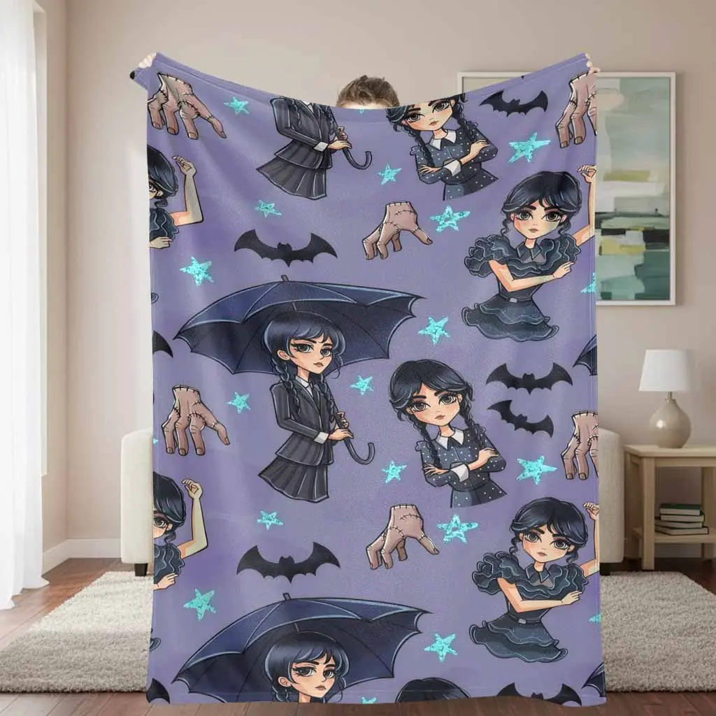 Wednesday Gothic Theme Flannel Soft Breathable Blanket - Wrinkle-Resistant, Anti-Pilling, Ultra-Cozy, Warm, Lightweight, Durable - Ideal for Bedroom, Sofa, Halloween Gift