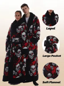 Christmas All-Over Printed Shawl-Collar Bathrobe, Elegant Belt & Pockets Design, Soft Thickened Fabric, Unisex Home Luxury Essential