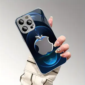 Technology-Inspired Blue Gradient Metal Double-Cut Apple Design Phone Case, Compatible with iPhone 16/16 Pro/16 Plus/15/15 Plus/15 Pro/15 Pro Max, 14/14 Plus/14 Pro/14 Pro Max, 13/13 Pro/13 Pro Max, 12/12 Pro/12 Pro Max, 11/11 Pro/11 Pro Max, 7/8 Plus, XR