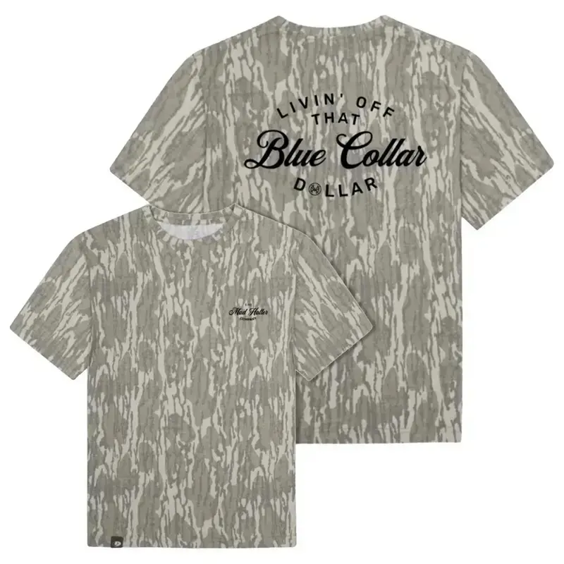 Livin Off That Blue Collar Dollar Shirt Mossy Oak Bottomland Camo Graphic Tee Country Outdoor Working Man T-Shirt, Vintage Camo Hunting Shirt, Hunting Outdoor Shirt, Streetwear Outfit