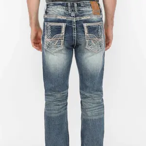 Men's Western Embroidered Pocket Straight Jeans Answer Me