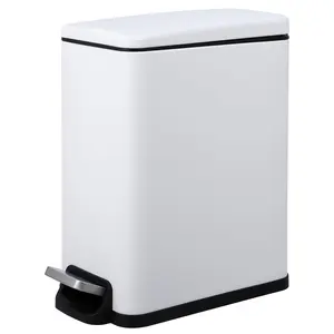 2.6 Gallon Slim Stainless Steel Kitchen Trash Can – Space-Saving Step-On Recycling Bin with Soft Close Lid, Removable Inner Bucket,Dog Proof for Home, White