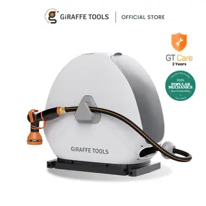 Father's Day Gift | Giraffe Tools Ground-Mounted Renter friendly Wall Protect Retractable Hose Reel 5/8in 1/2in 82ft-130ft for Home 9 Nozzle 360° Swivel Durable Any Length Lock Stable Auto Rewind System For Anywhere Anytime, 2 years warranty, summervibes