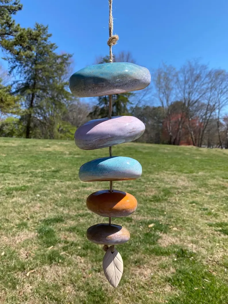 Ceramic Colorful Wind Chimes 13 Inch Rock Tiered Bell Wind Chime for Garden Patio Sunroom Front Porch Backyard Decor