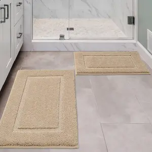 Bathroom Rugs Sets 2 Piece Ultra Absorbent Soft Bath Rug Machine Washable Microfiber NonSlip Bath Mat for Bathroom Floor Tub Toilet Shower Room Beige