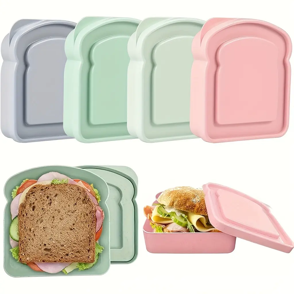 Sandwich Container, Lunch Box Sandwich Container Plastic Toast Shape Food Storage Sandwich Box with Lid, Microwave and Dishwasher Safe, Suitable for Family or Adults (Colorful)