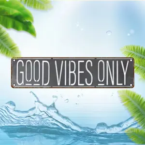 Only Good Vibes Aluminum Sign 16x4 Inches – Durable Metal Wall Art for Home, Bar, Cafe & Outdoor Decoration, Wall Metal Plaque, Vintage Metal Sign