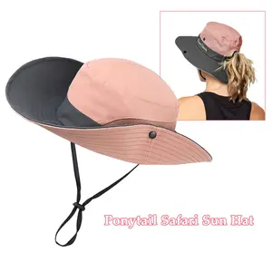 Women's Wide Brim Ponytail Sun Hat with Ponytail Hole, Foldable Cap, UV Protection, Lightweight Stylish Design for Outdoor Beach Hiking Summer Hat Waterproof Sun Hat
