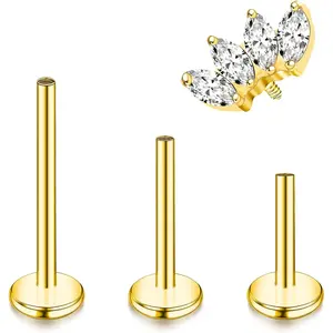16G Gold Flat Back Nose Stud Titanium Internally Threaded Flat Back Earrings Hypoallergenic CZ Helix Cartilage Conch Nose Earrings Stud Tragus Piercing Jewelry for Women Men 6mm 8mm 10mm