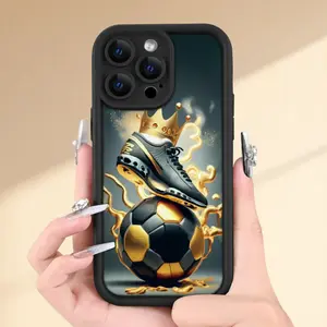 Phone case for iPhone 16 Pro Max 15 Plus 14 13 12 11 XR XS Creative Football Crown Pattern Full Body Protection Shockproof Soft Silicone Cover