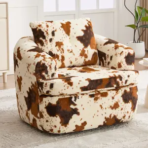 360° Swivel Sofa Chair Accent Barrel Chair with Back Pillow, Dual-Layer Cushion Design, Modern Design for Living Room & Bedroom, Beige&Brown