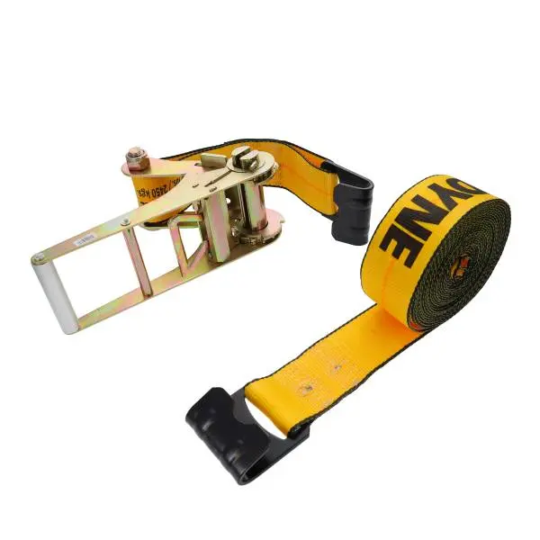 Kinedyne 553021BT Polyester Synthetic Rope Ratcheting Strap - 3 in x 30 ft, Flat Hook, Yellow, 5400 lbs High WLL, Carbon Steel, Exceptional Thermal Stability, for Landscaping, Truckers