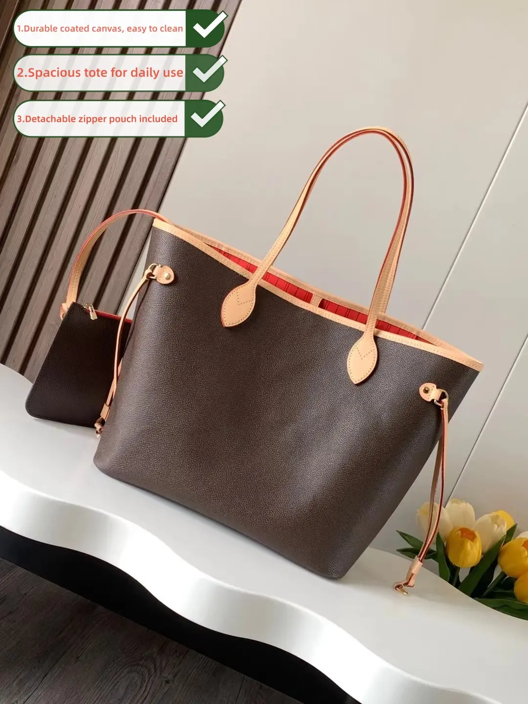 Designer bag luxury Commuter Lady tote bag large clclassic coated canvas handbag PU leather trim designer purse women's everyday shopping shoulder bag