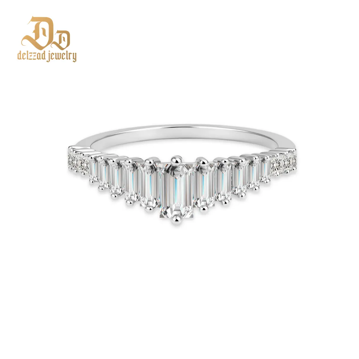 Delzzad S925 1.1ct Crescendo Ring Art Deco Engagement Ring Band VVS Synthetic Moissanite Ring Jewelry Perfect Birthday Engagement Wedding Anniversary Christmas Gift
