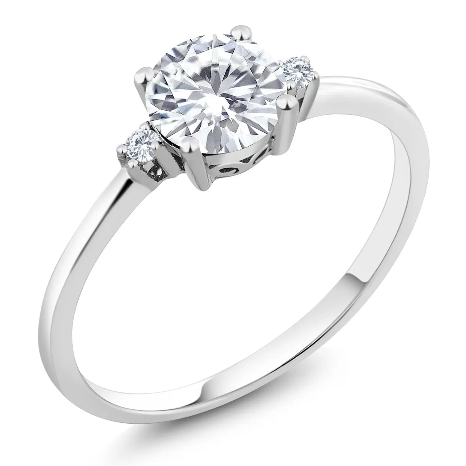 10K White Gold Moissanite and Lab Grown Diamond Solitaire Engagement Ring For Women (0.83 Cttw, Round 6MM, Gemstone Birthstone)